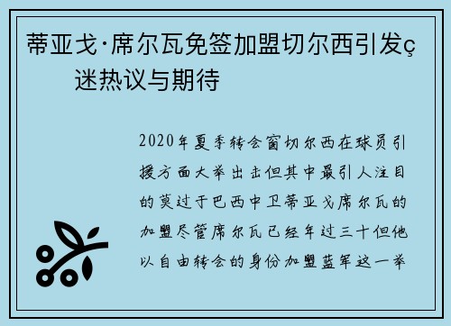 蒂亚戈·席尔瓦免签加盟切尔西引发球迷热议与期待